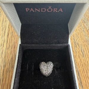 RETIRED Pandora Sterling Sulver “Angelic Feathers” Heart Charm #791751